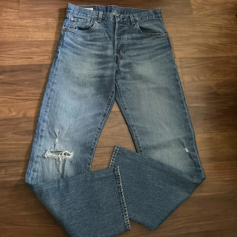 LEVI'S Premium 501 '93 Straight Stretch Blue Jeans Distressed Men' W33 L32
